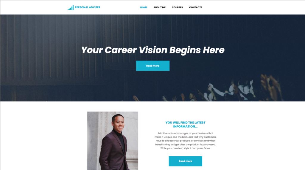 Professionelle Website-Vorlage für Berater, Coaches und Dienstleister mit klarem Layout