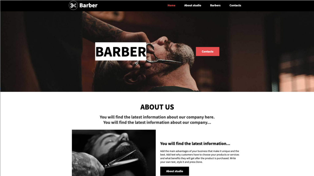 Stilvolle Website-Vorlage für Barbershops und Friseursalons mit modernem dunklem Design