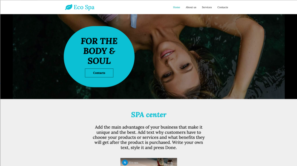 Moderne Website-Vorlage für Spa und Wellness-Center mit türkisem Design und professionellem Layout